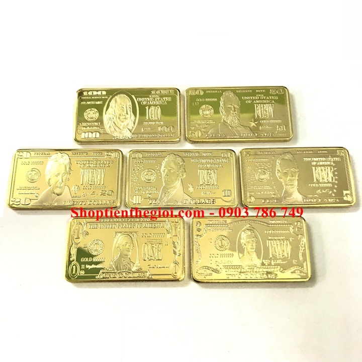 Hộp quà tặng medal vàng 7 mệnh giá 1-100 dollars Mỹ - SP005333
